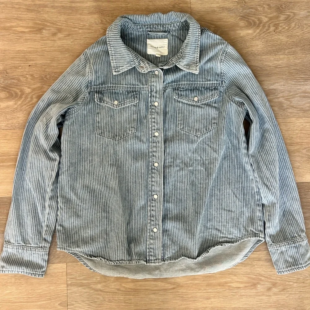 Thread & Supply Striped Denim Button-Up Shirt | Women’s M - Picture 3 of 7